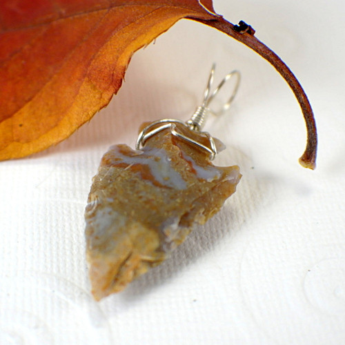 Arrowhead pendant copper wire wrapped neutral grey blue gray tan rust color