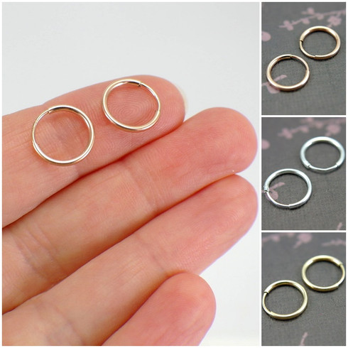 12mm small endless hoop earrings 14k yellow or rose gold filled or