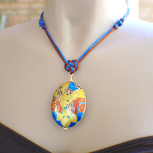 Silk Rope Belt and Necklace Set with Cloisonné Enamel Buckle and Pendant Antique Cloisonne Silk Wrapped Buckle Pendant Necklace - Etsy main image 4