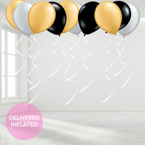 Metallic gold, silver and black latex party balloons for christmas and new years eve parties