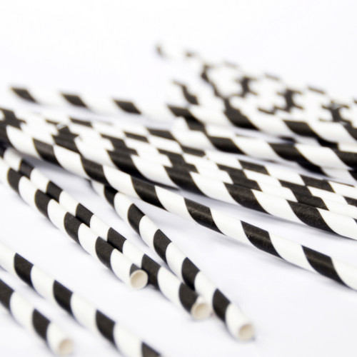 Black Stripe Paper Party Straws