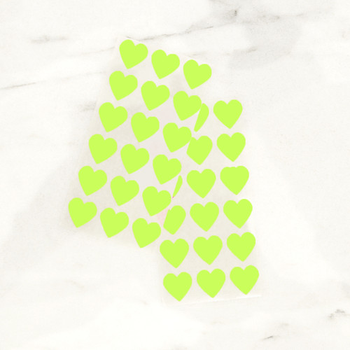 Neon green heart stickers for wedding favours, gift wrap and craft projects