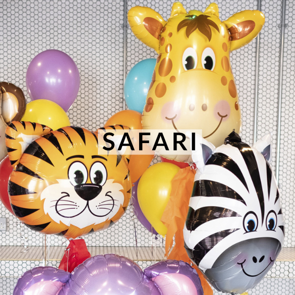 Safari animal themed birthday party helium balloons delivered inflated