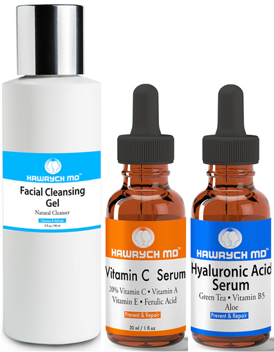 hawrych md vitamin c  hyaluronic acid serum facial cleansing gel set