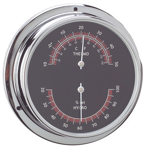 Thermometer/Hygrometer Chrome Plated Brass Black 95mm