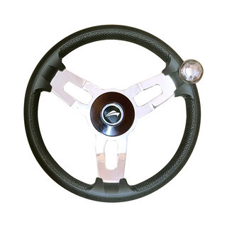 Steering Wheel Stainless Steel 13.5 3 Spoke & Knob Deluxe PU