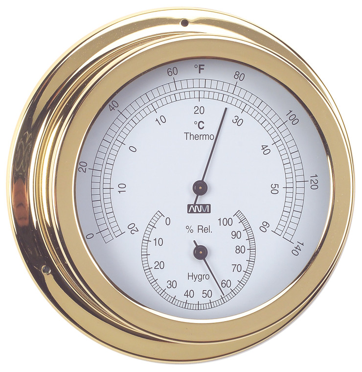 Thermometer/Hygrometer Polished Brass 120mm