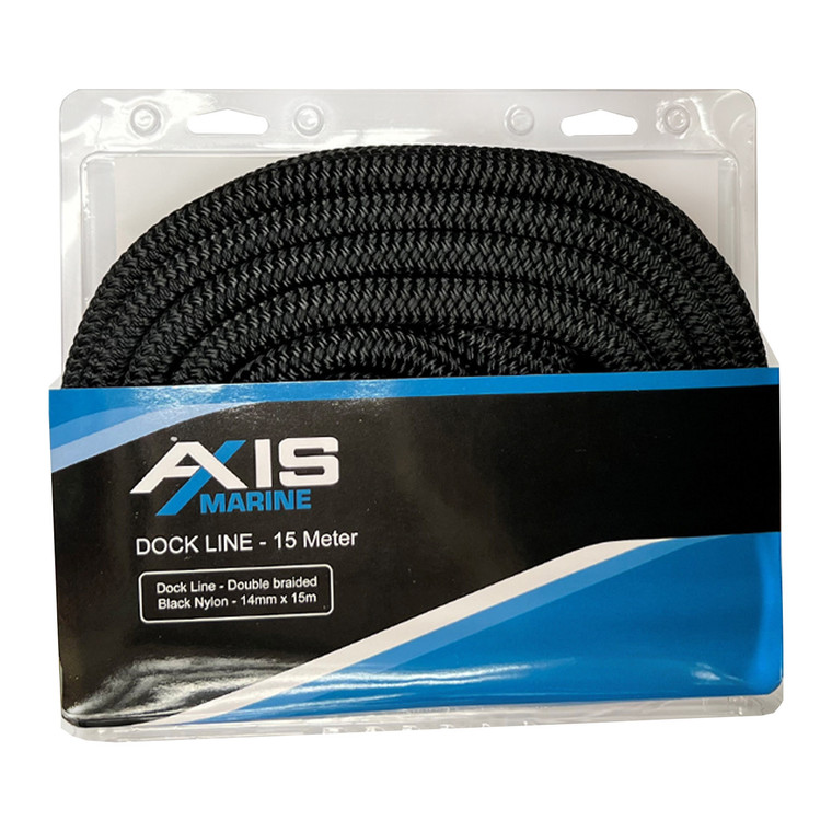 Dock Line, Black, 14mm x 15m, Braided Nylon