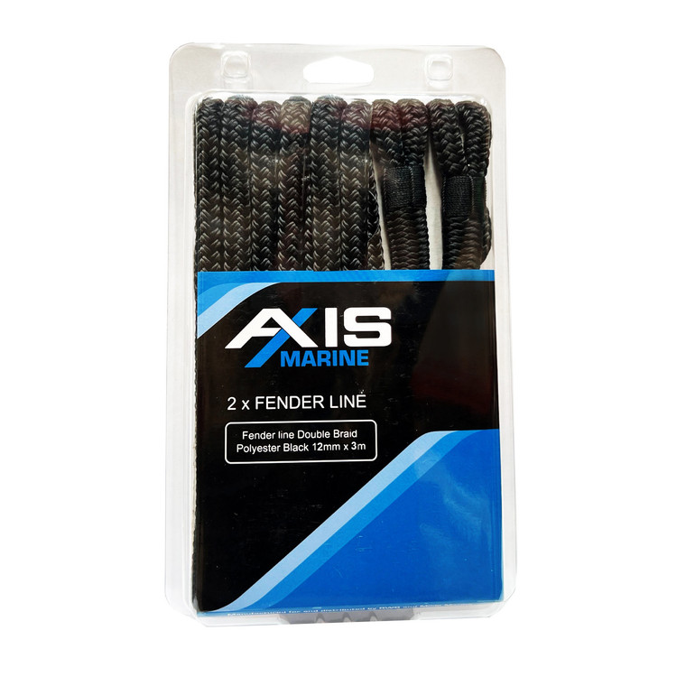 Fender Line, Black, 12mm x 3m, Pair, Double Braided Polyester