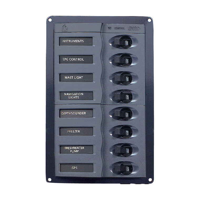 BEP Contour DC Circuit Breaker Panel - 8 Circuits - Vertical - No Meter - 12/24V