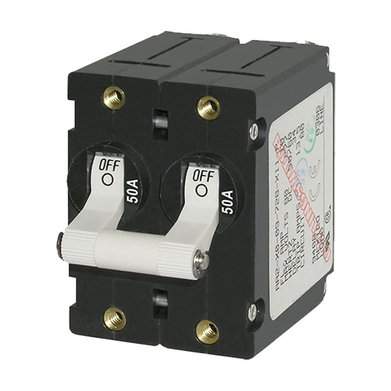 Blue Sea Systems A-Series White Toggle Circuit Breaker - Double Pole - 50A