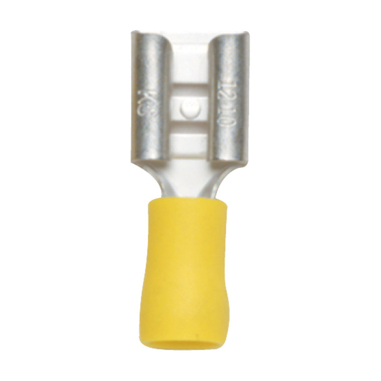 Yellow Pre-Insulated External Spade Terminals - 2.5x6mm - 6.3mm Tab - Pack of 100 - 115455