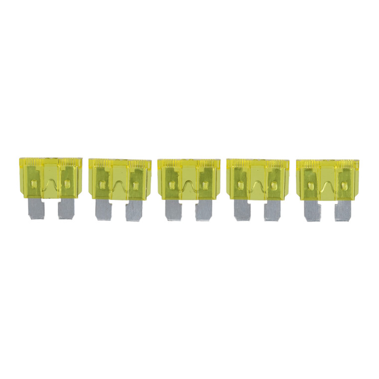 Pack of 5 Fuses - 20a Blade - Yellow