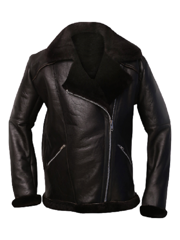 Men Dark Brown Shearling Aviator Jacket 