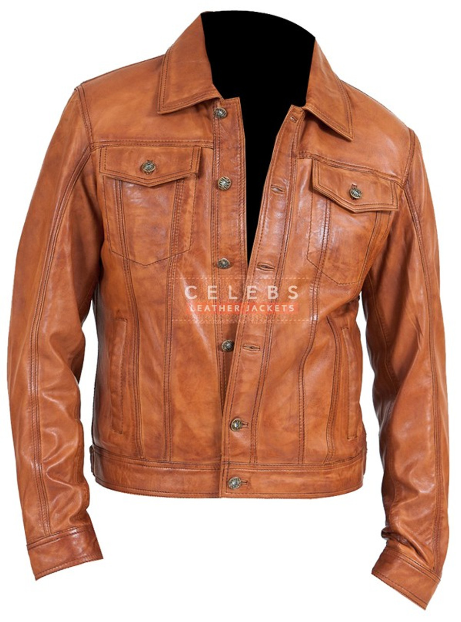 Mens Tan Leather Jacket | Cafe Leather Jacket