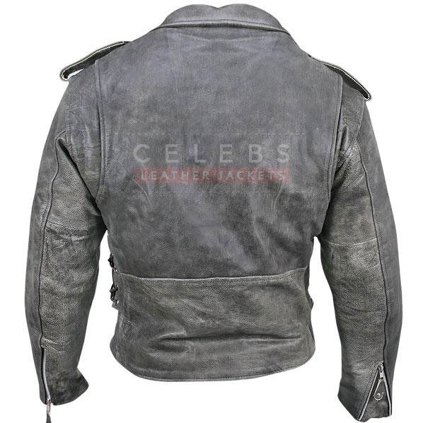 distressed leather biker jacket