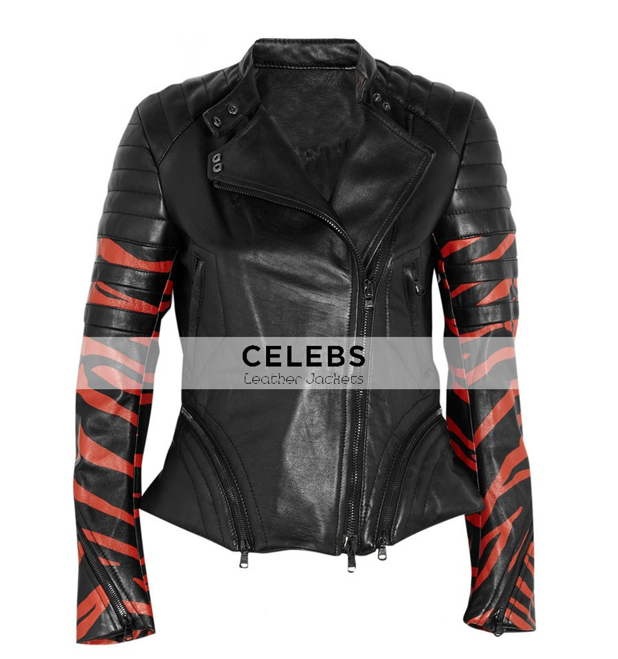 3.1 Phillip Lim Tiger Print Black Leather Biker Jacket