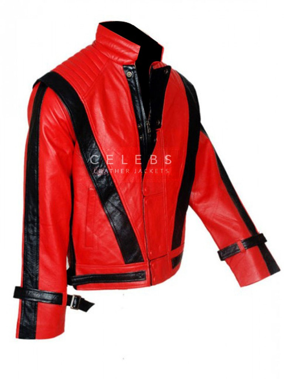 Bestzo Mens Fashion Mj K Thriller Genuine Leather Jacket Black 