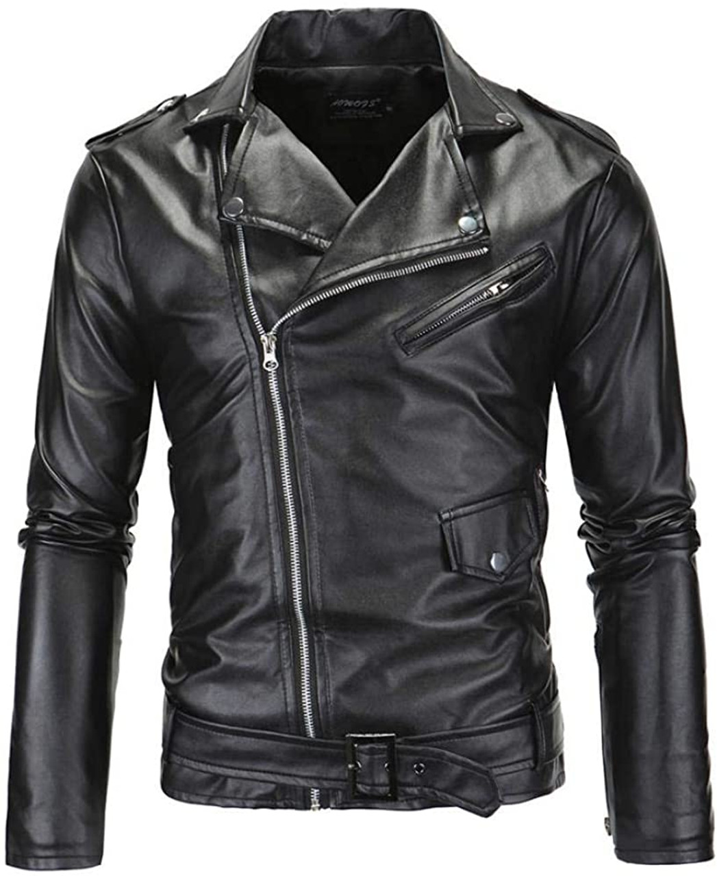 Black Asymmetrical Slim Fitted Rider Belted Leather Jacket