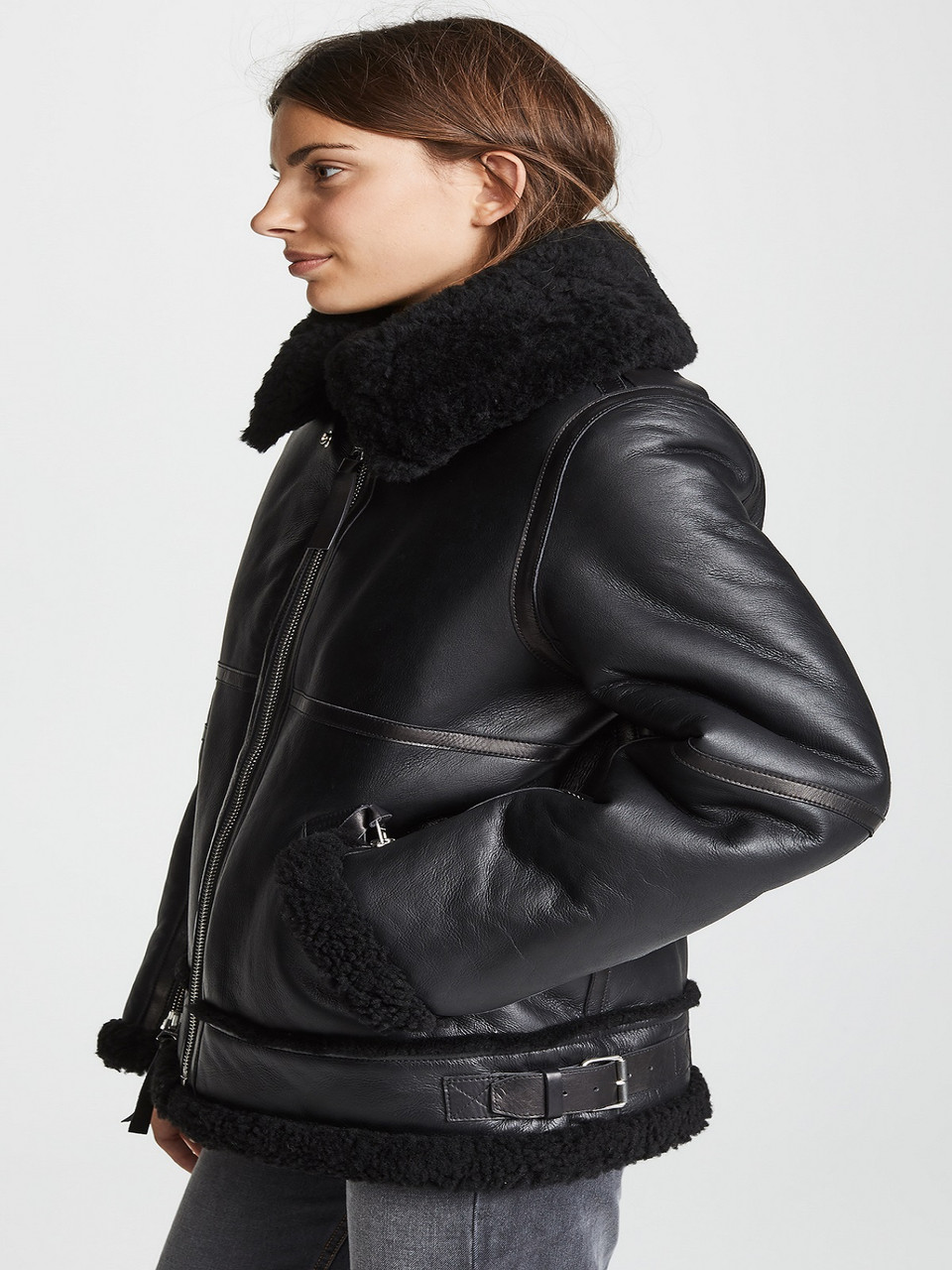 Women Black B3 Bomber Shearling Jacket | CLJ