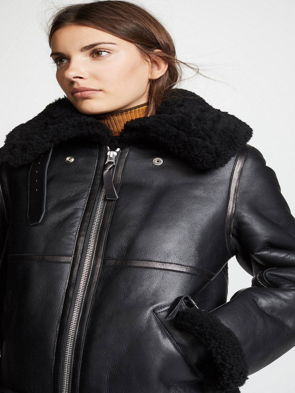 Women Black B3 Bomber Shearling Jacket | CLJ