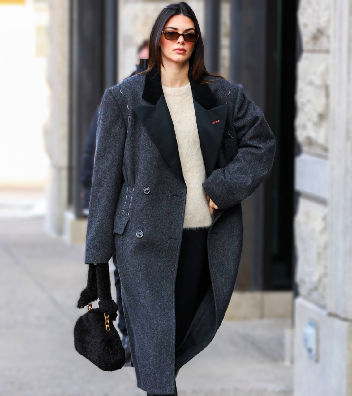 Kendall Jenner Oversized Grey Double Breasted Trench Coat