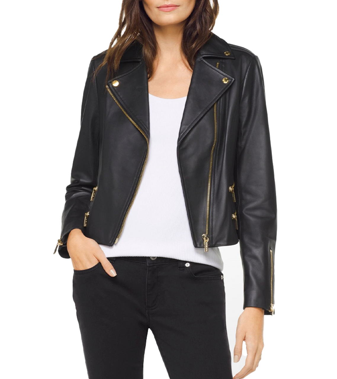 Infinity Women's Chic Cropped Leather Biker Jacket