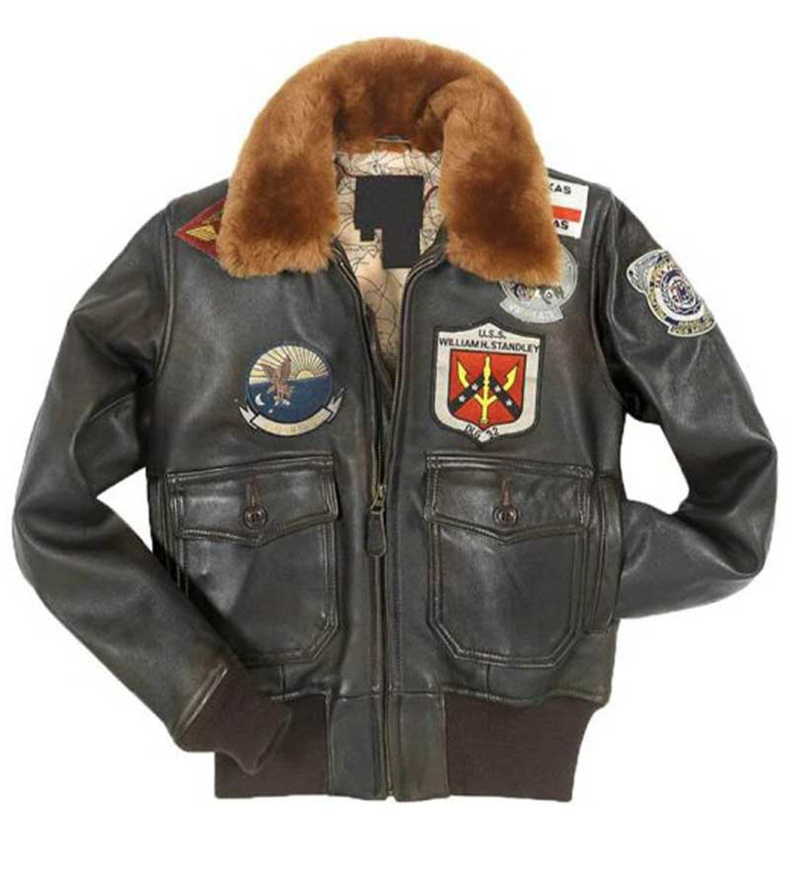 Top Gun Patched G-1 Flight Bomber Leather Jacket