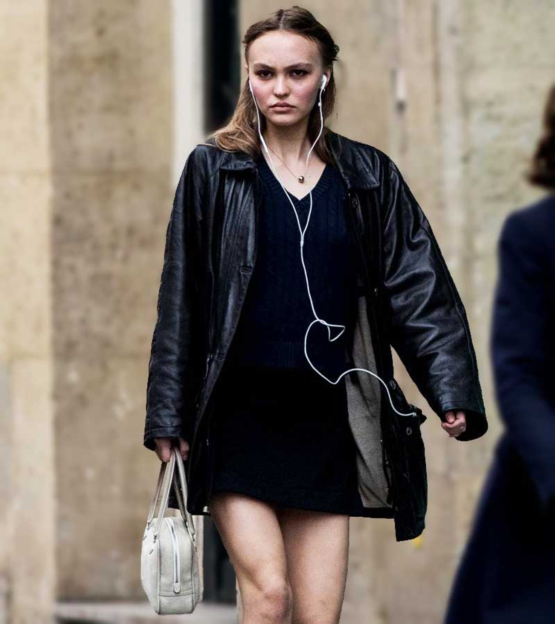 Lily Rose Depp Street Style Leather Jacket