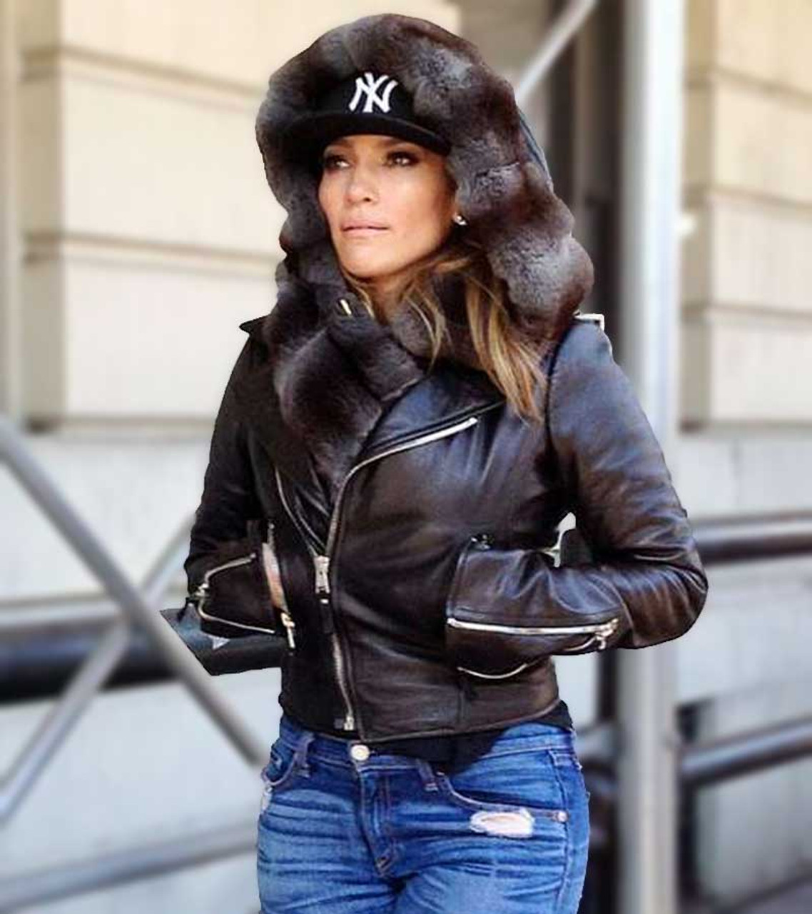 Womens Casual Designer Slim Fit Black Leather Bomber Jacket