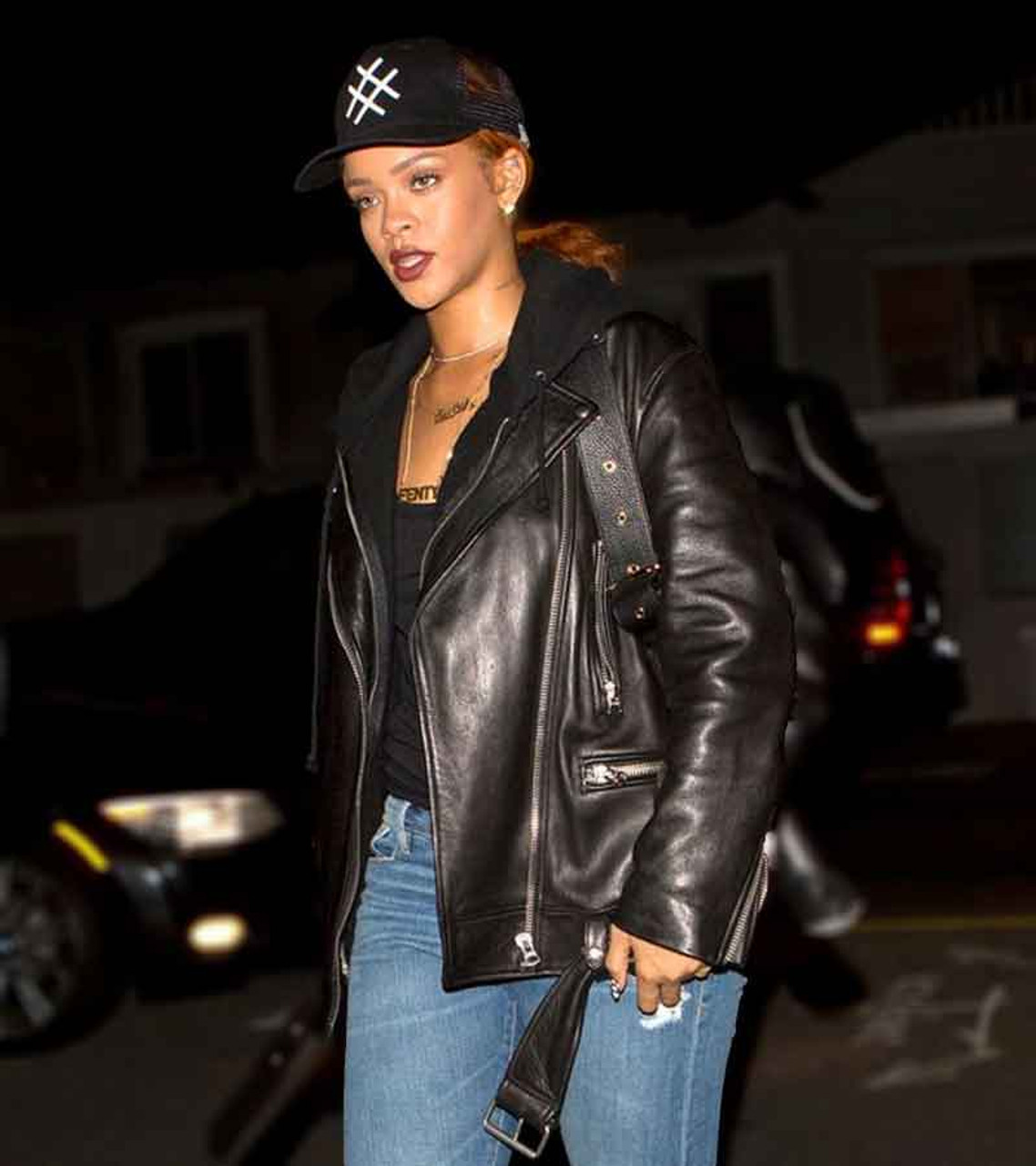 Rihanna's No Top and Open Leather Jacket Expertly Showed Off Her