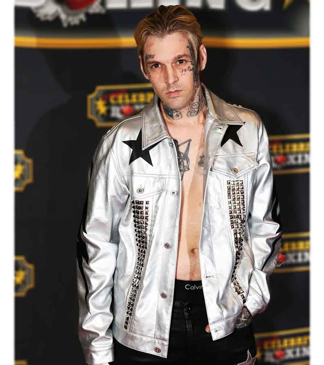 Aaron Carter Michael Jackson Studded Silver Leather Jacket