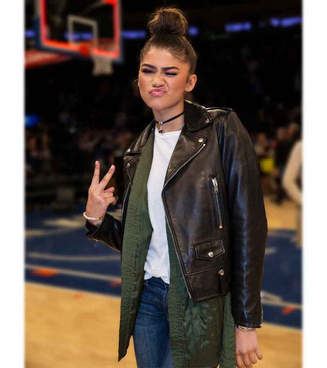 Zendaya Thunder Vs Knicks Game Show Leather Jacket