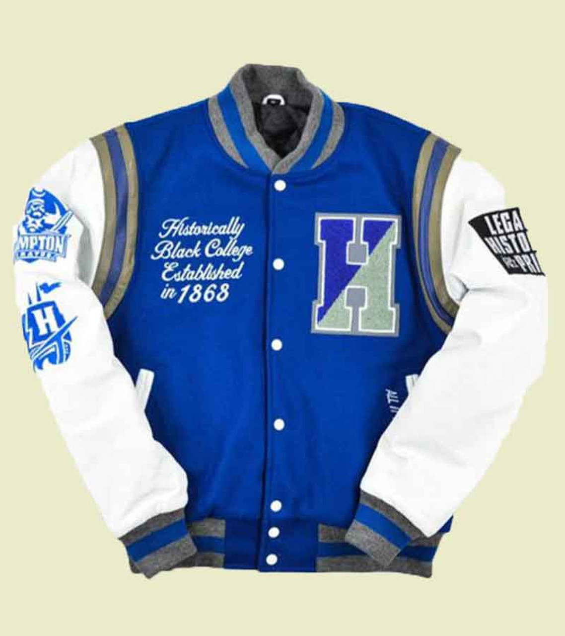 BLACK AND BLUE VIRGIN WOOL AND LEATHER VARSITY JACKET