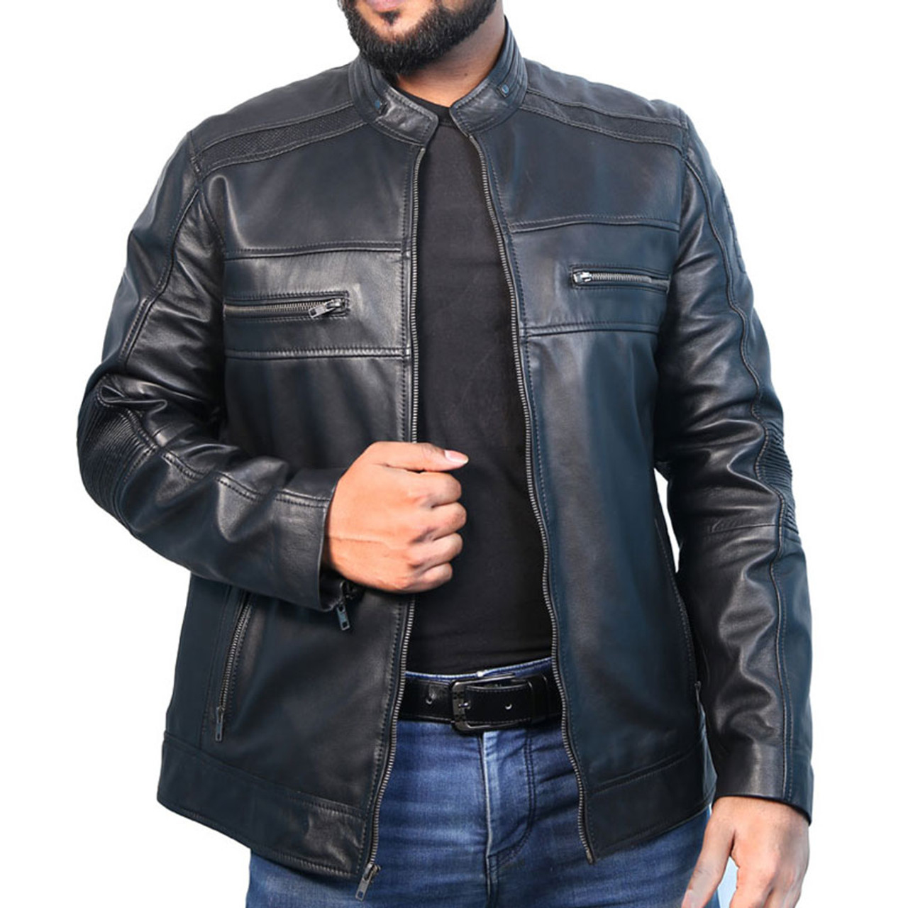 New Men's Leather Jacket 100% Soft Lambskin Stylish Moto Biker Slim Fit  Jacket