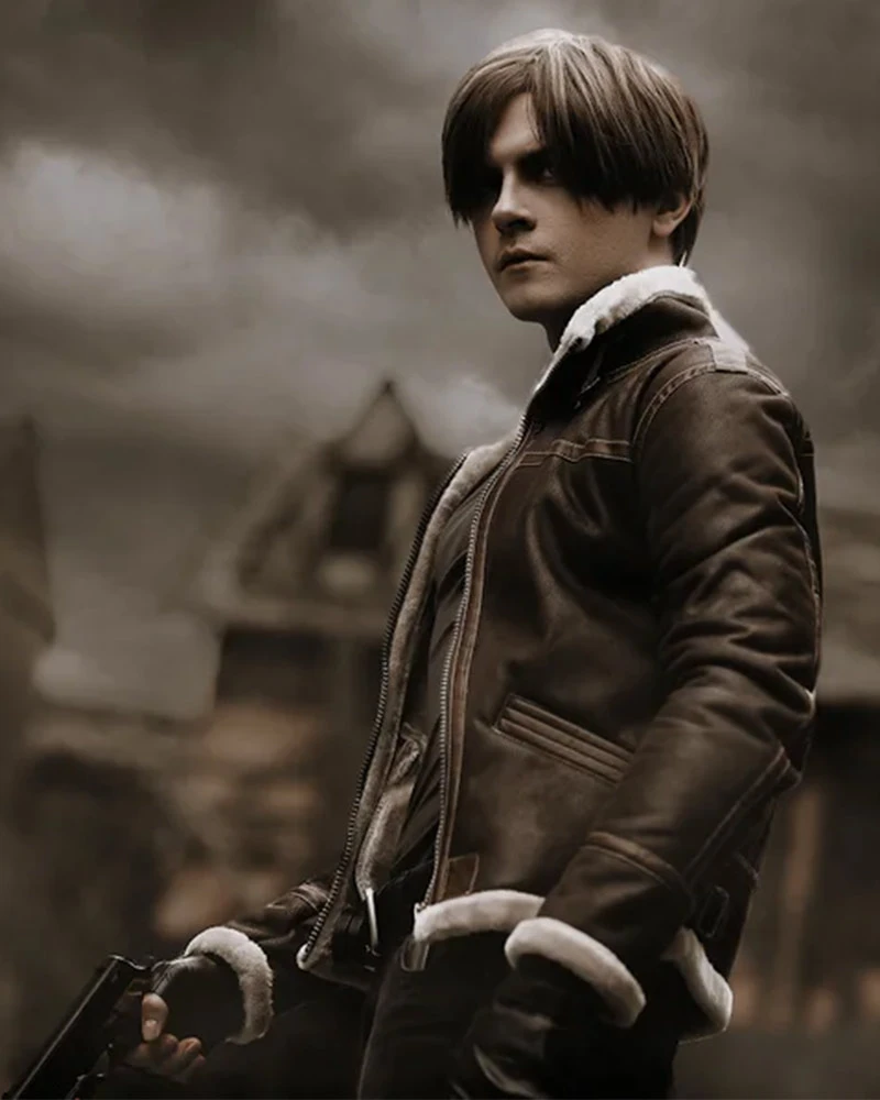 Resident Evil 4 Leon Kennedy Shearling Leather Jacket