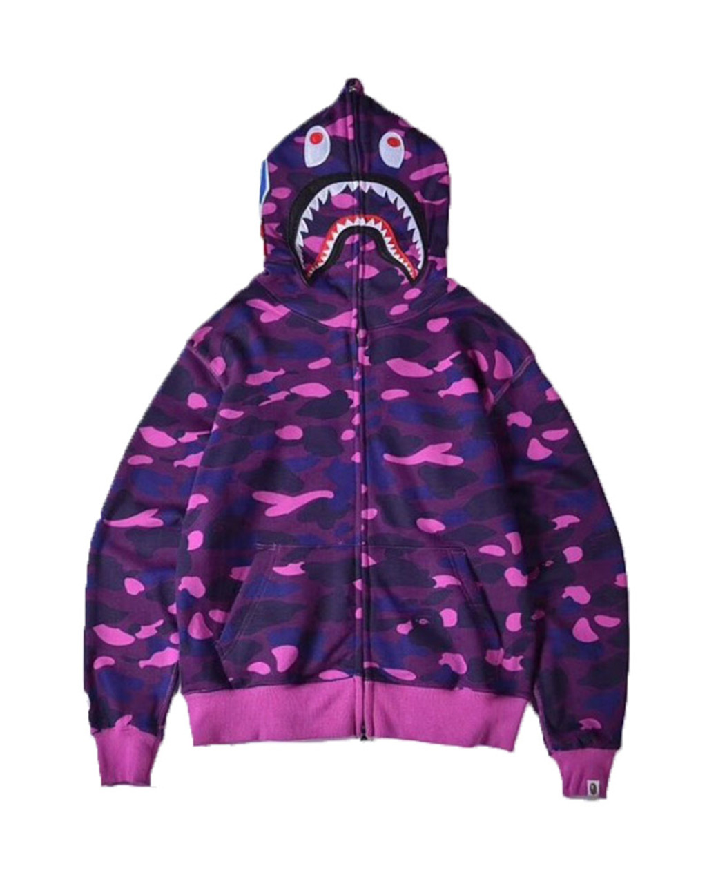 A BATHING APE® Shark camouflage zip-up hoodie pink and yellow