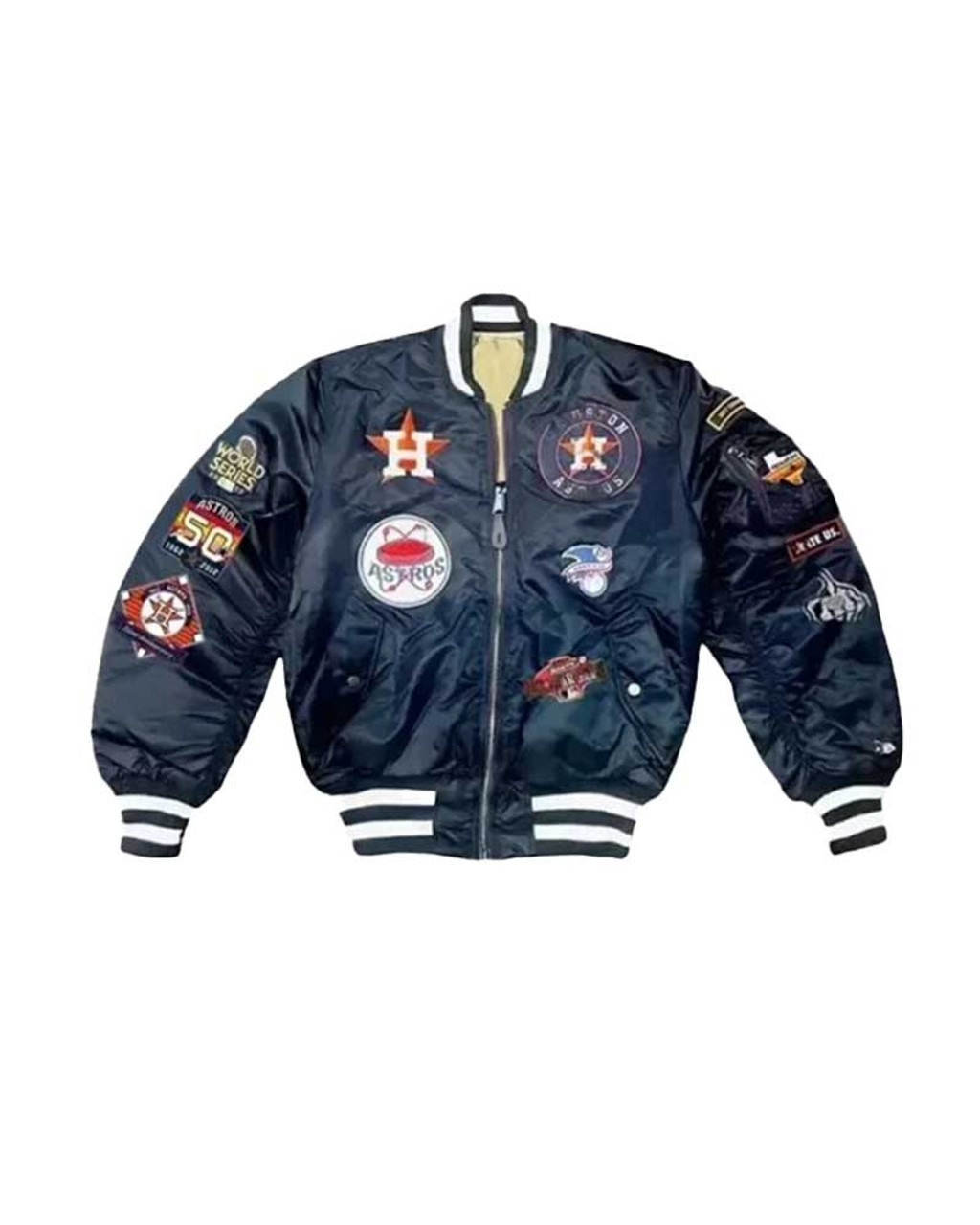 Kate Upton Houston Astros Blue Satin Bomber Jacket pic