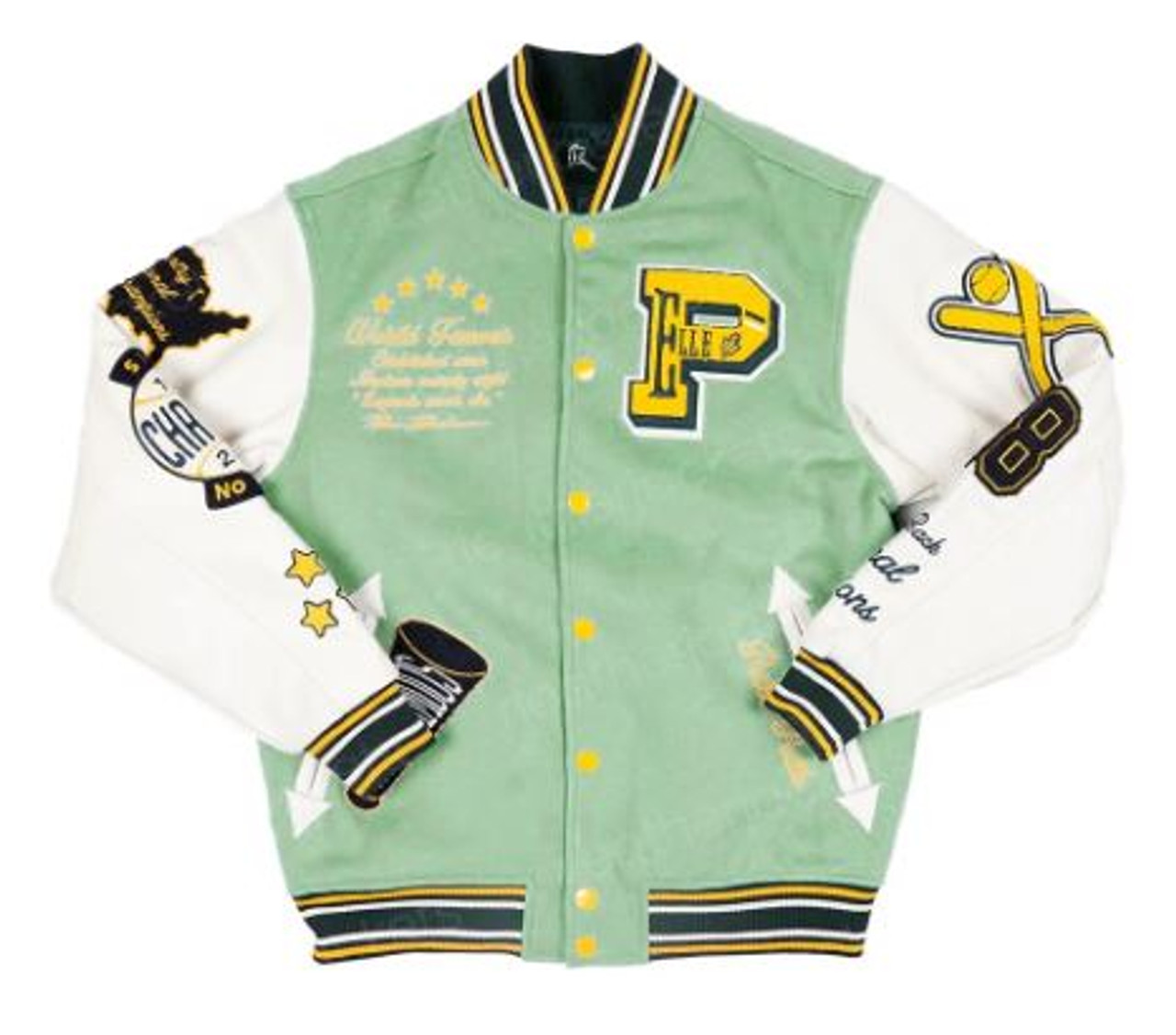 Green Varsity Jacket Long Sleeves Embroidery Details | Ally Fashion