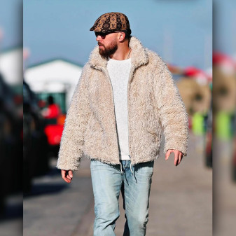 Travis Kelce Chiefs vs Texans Beige Jacket