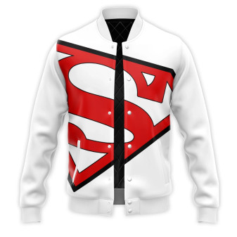 DC Superman Symbol Comic White Varsity Jacket