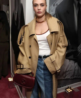 W Magazine Party Cara Delevingne Brown Coat