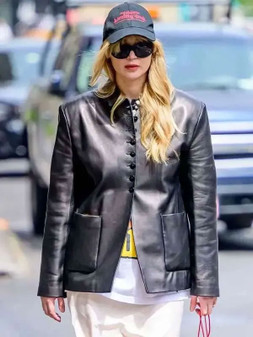 Jennifer Lawrence 2025 Black Leather Blazer