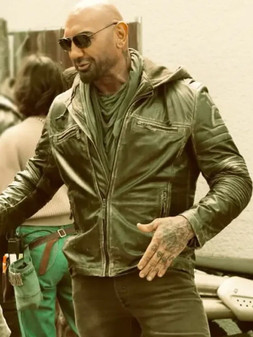 Jake Afterburn Movie 2025 Dave Bautista Black Leather Jacket