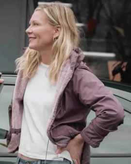Kirsten Dunst Roofman 2025 Leigh Wainscott Purple Jacket