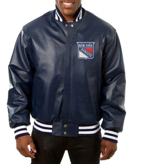 New York Rangers Varsity Bomber Leather Jacket
