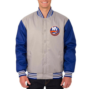 Gray and Blue New York Islanders Front Hit Jacket