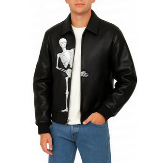 Halloween Skeleton Peek-A-Boo Full-Zip Leather Jacket