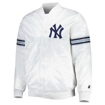 NY Yankees Power Forward Starter White Full-Snap Jacket NY Yankees Power Forward Starter White Full-Snap Jacket