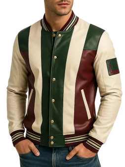 Green Men’s Maroon and Cream Varsity Jacket